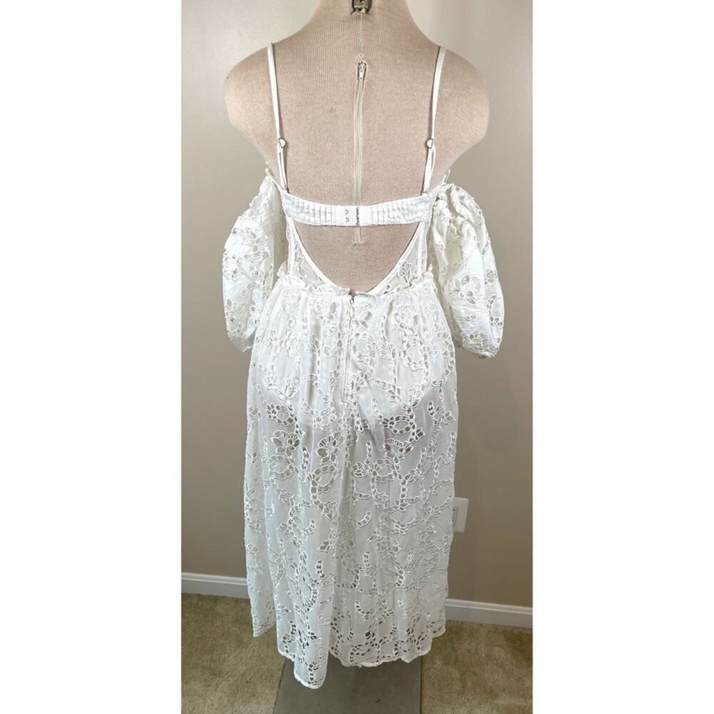 FOR LOVE & LEMONS Romi Eyelet Lace Sheer White Midi Dress Size Small - Picture 8 of 10